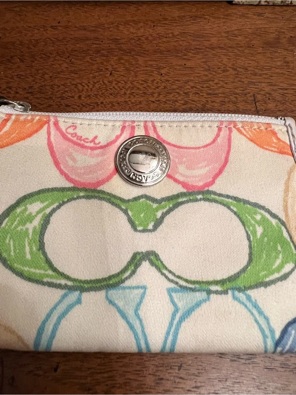 Coach Y2K Multicolor Scribble Print Card Case with Key Ring